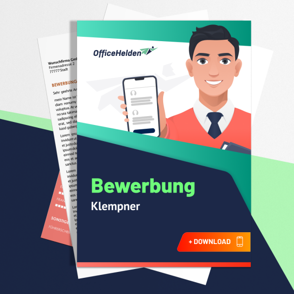 Bewerbung Klempner Komplettpaket I + 20 Designs I Anschreiben, Deckblatt, tabellarischer Lebenslauf & Motivationsschreiben