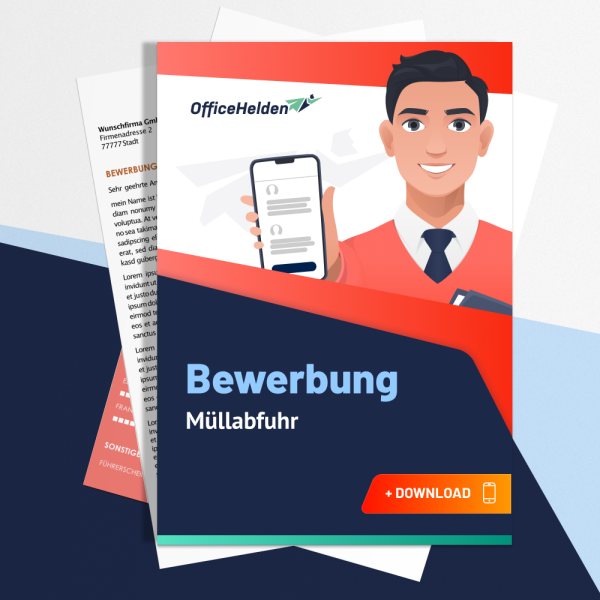 Bewerbung Müllabfuhr Komplettpaket I + 20 Designs I Anschreiben, Deckblatt, tabellarischer Lebenslauf & Motivationsschreiben